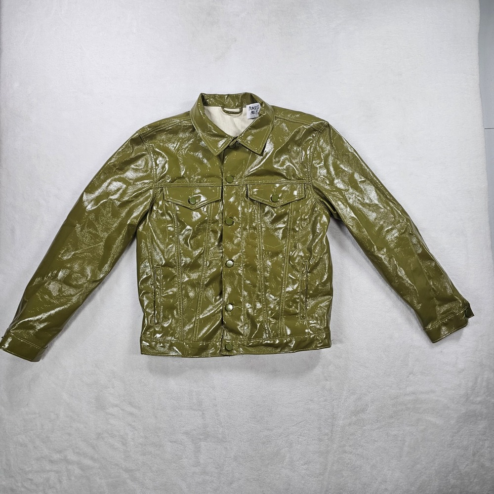 Princess Polly Faux Leather Jacket Womens XS/S Green Excellent Patent Trucker